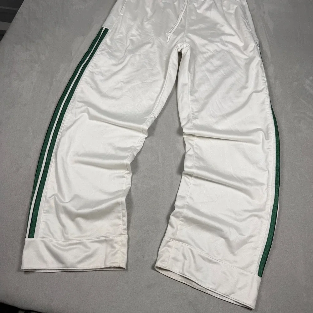 Y2K Mens Adidas Vintage Track Pants White Green Baggy XL